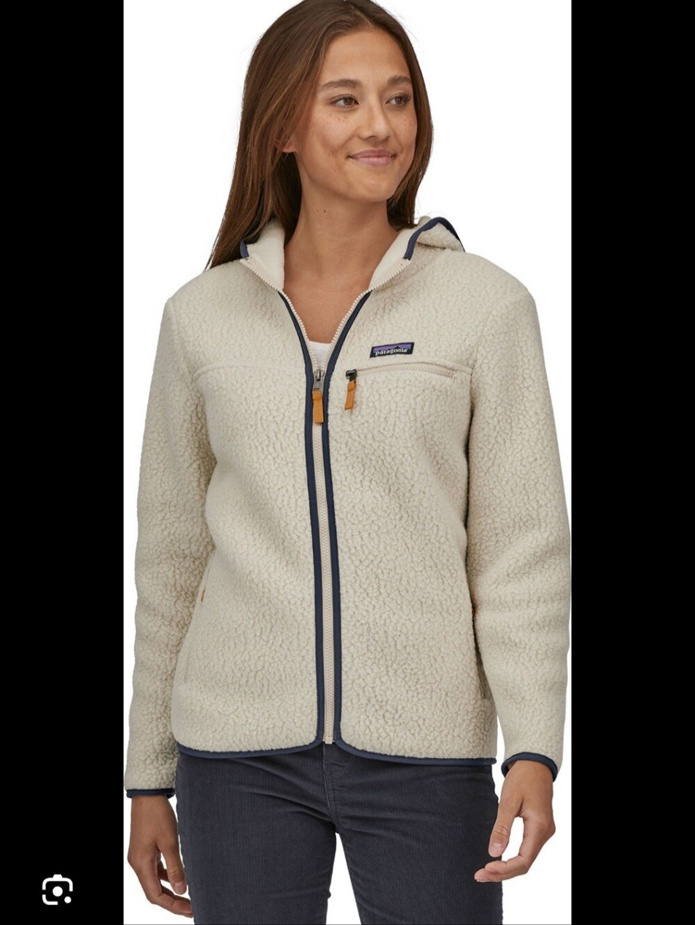 Patagonia women’s retro pile Cream Teddy Fleece zip up Jacket with hood size med